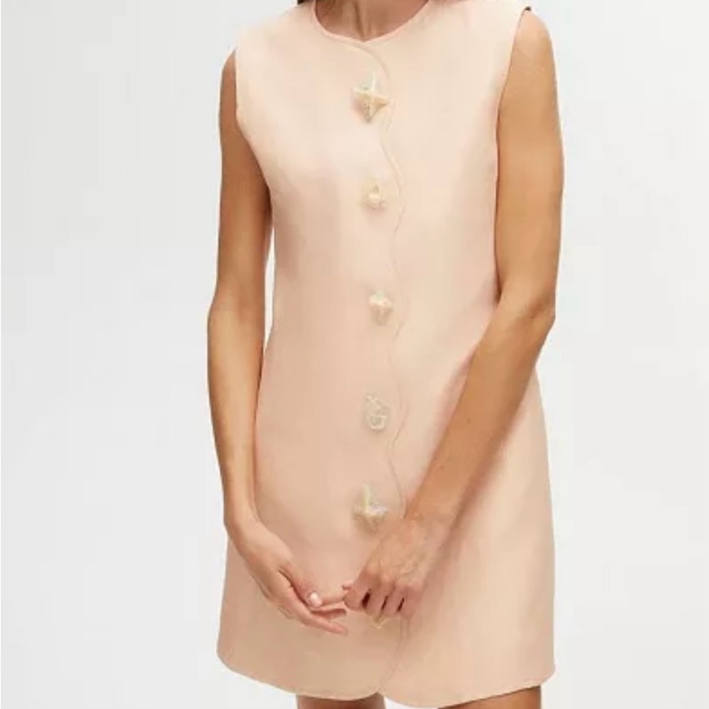 Nocturne 38 Seashell Salmon Linen Blend Mini Dress Accessorized Scalloped Luxury